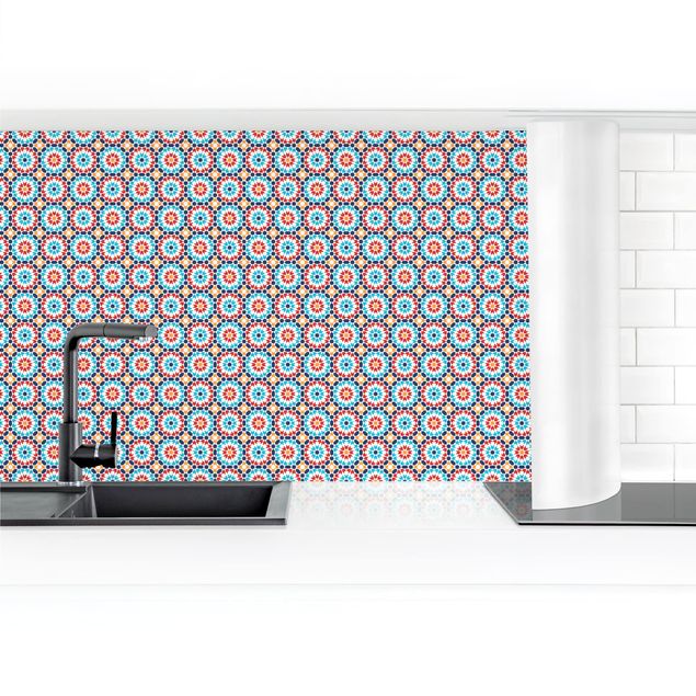 Kitchen wall cladding - Oriental Patterns With Colourful Blossoms