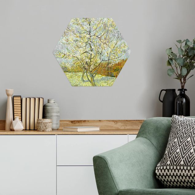 Alu-Dibond hexagon - Vincent van Gogh - Flowering Peach Tree