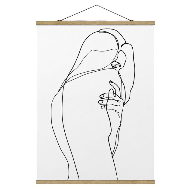 Fabric print with poster hangers - Line Art Nude Shoulder Black And White