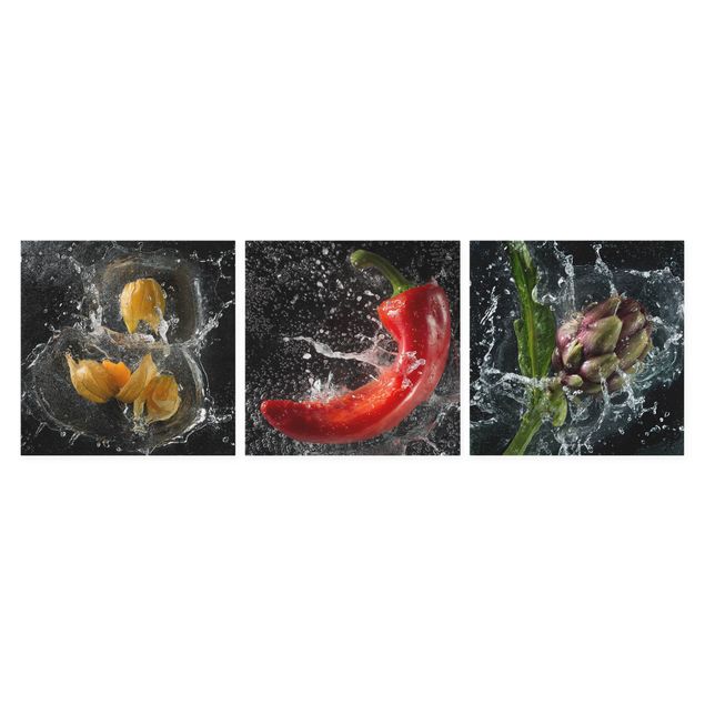 Print on canvas 3 parts - Pepper artichoke Physalis Splash