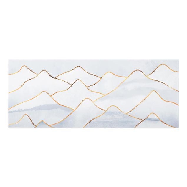 Glass splashback kitchen abstract Watercolour Mountains White Gold
