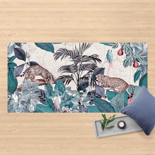 balcony mat Vintage Collage - Big Cats In The Jungle