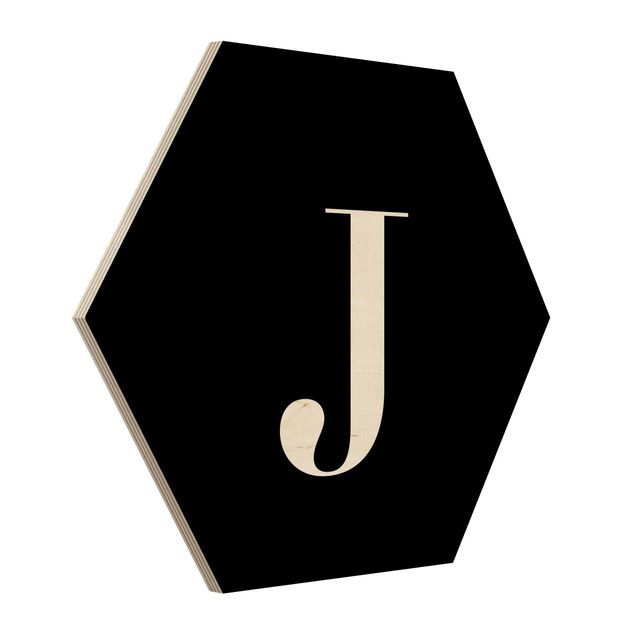 Wooden hexagon - Letter Serif Black J
