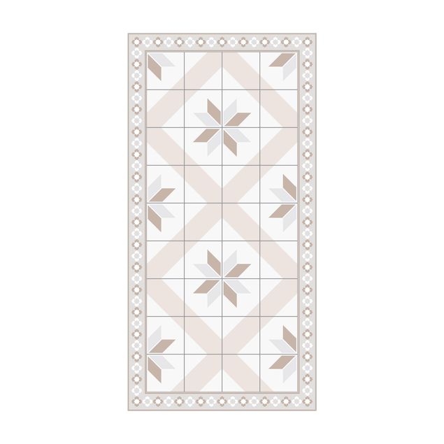 Modern rugs Geometrical Tiles Rhombic Flower Sand With Narrow Border