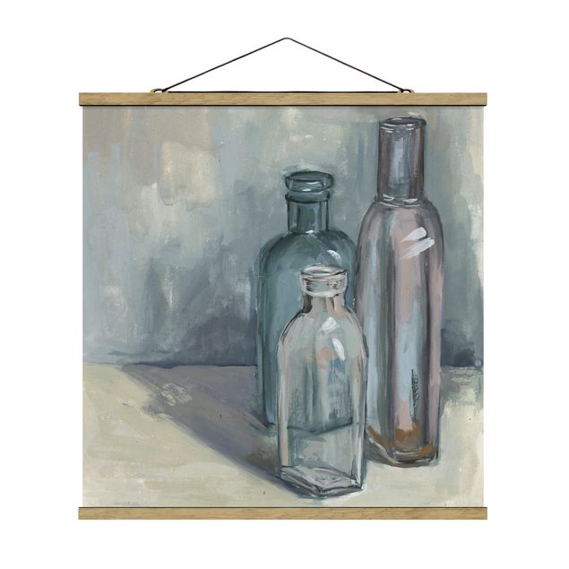 Fabric print with poster hangers - Still Life With Glass Bottles I