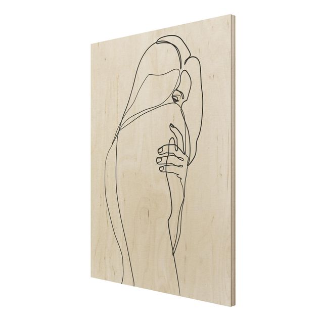 Print on wood - Line Art Nude Shoulder Black And White