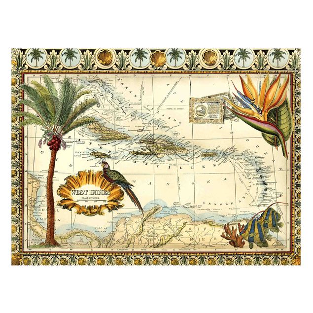 Magnetic memo board - Vintage Tropical Map West Indies