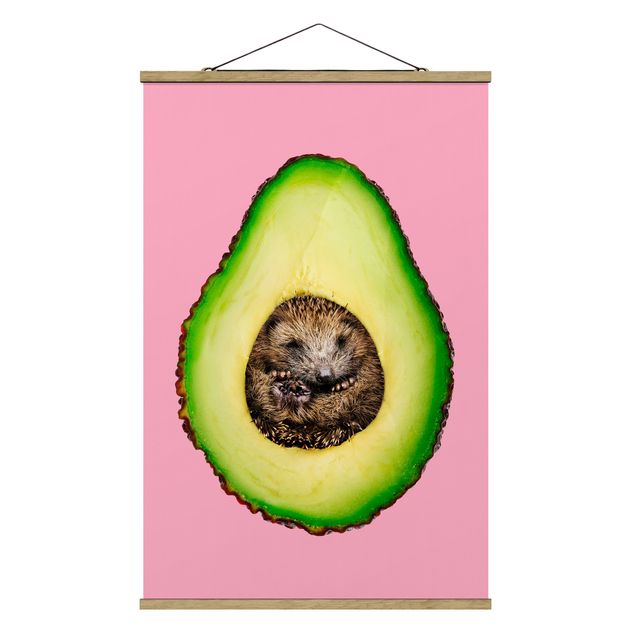 Fabric print with poster hangers - Avocado With Hedgehog