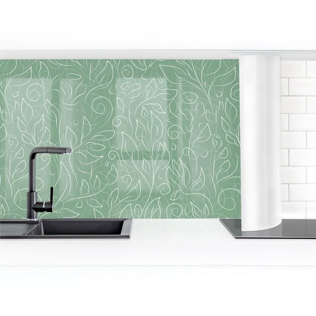 Kitchen wall cladding - Wild Plant Pattern On Green Backdrop II
