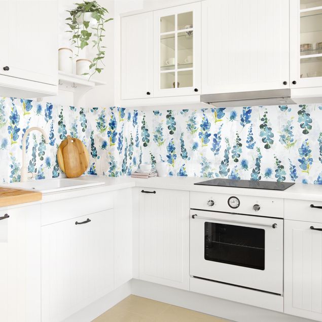 Kitchen wall cladding - Magnificent Flowers In Blue