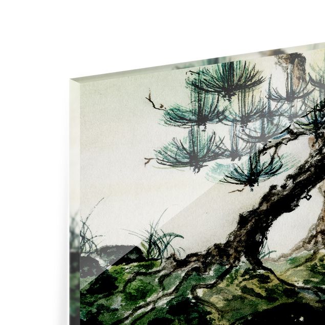 Splashback - Japanese Watercolour Drawing Pine And Mountain Village