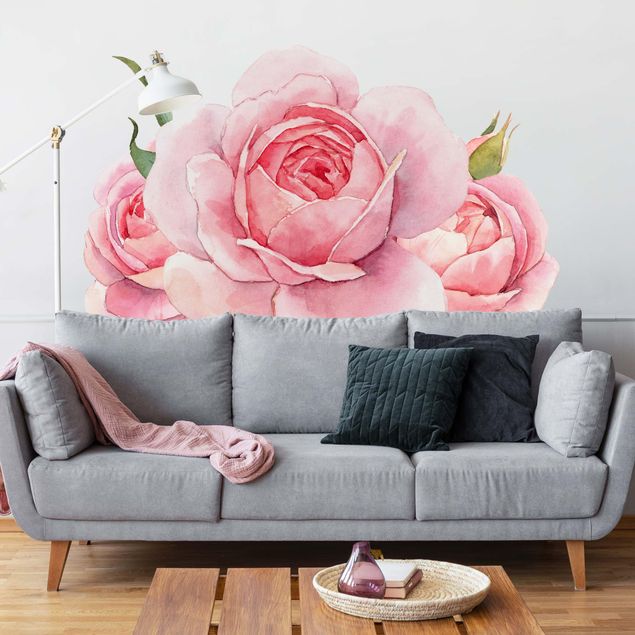 Red rose wall stickers Watercolour Pink Rose XXL