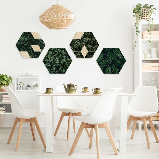 Wooden hexagon - Green Leaves Geometry Set I