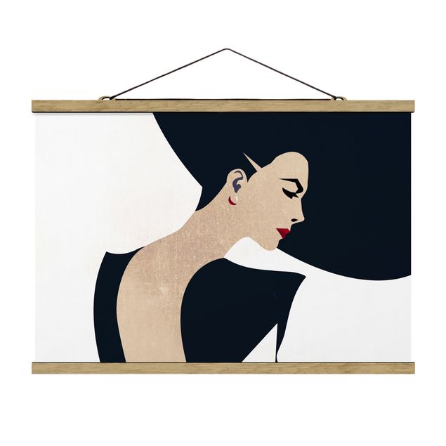 Fabric print with poster hangers - Lady With Hat Dark Blue