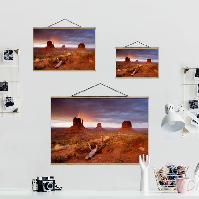 Fabric print with poster hangers - Monument Valley At Sunset