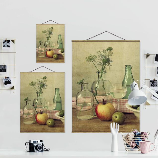 Fabric print with poster hangers - Still Life with Bottles