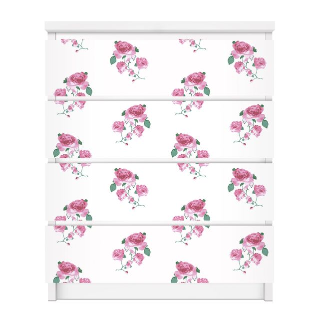 Adhesive film for furniture IKEA - Malm chest of 4x drawers - English Tea Roses