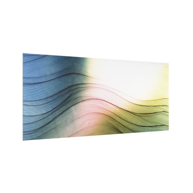 Glass splashback Mottled Colours Pink Yellow With Turquoise