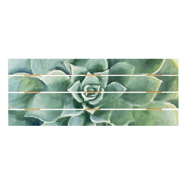 Print on wood - Succulent Plant Watercolour Dark