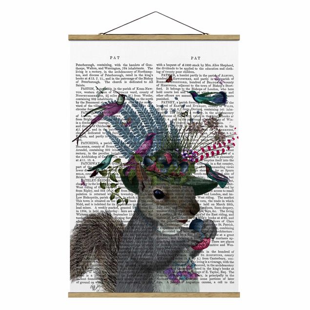 Fabric print with poster hangers - Fowler - Squirrel With Acorns