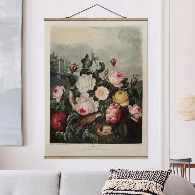 Fabric print with poster hangers - Botany Vintage Illustration Of Roses