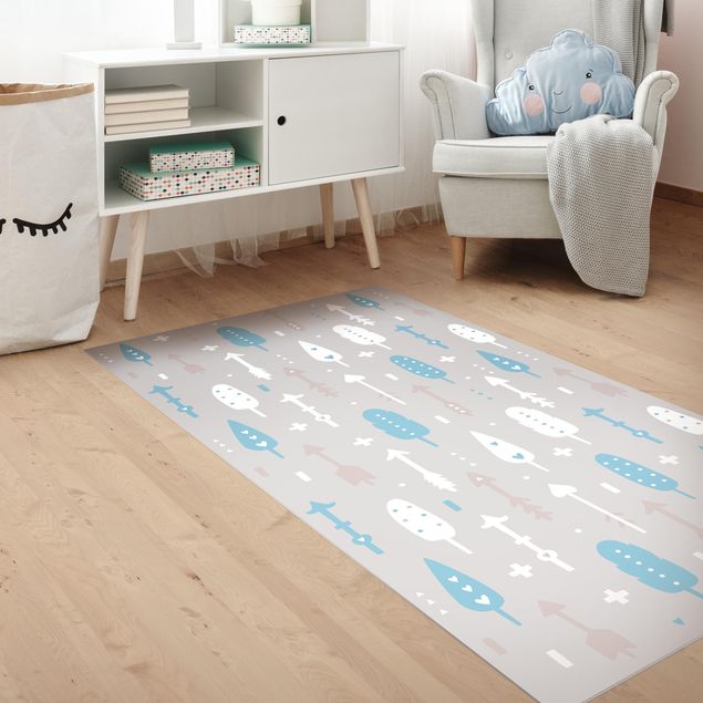 Runner rugs Tribal Arrows With Hearts Blue Grey