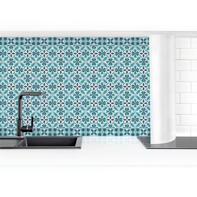 Kitchen wall cladding - Geometrical Tile Mix Blossom Turquoise