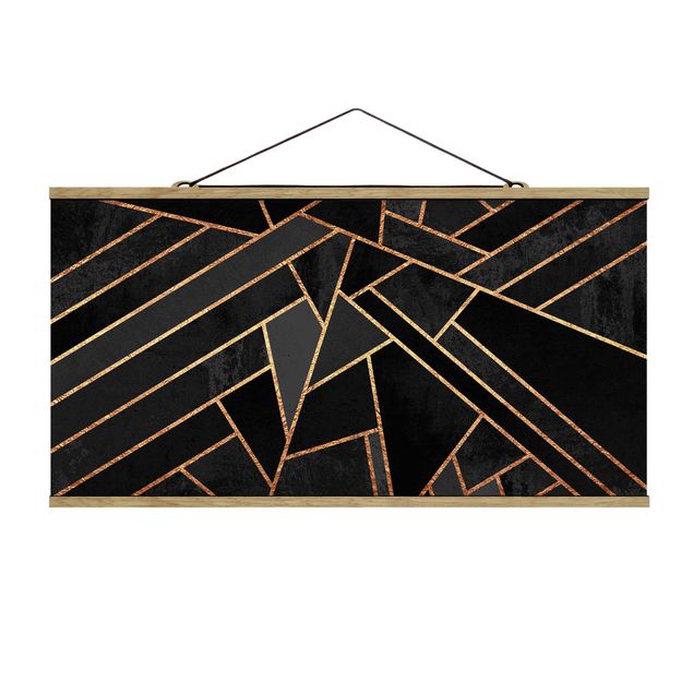 Fabric print with poster hangers - Black Triangles Gold