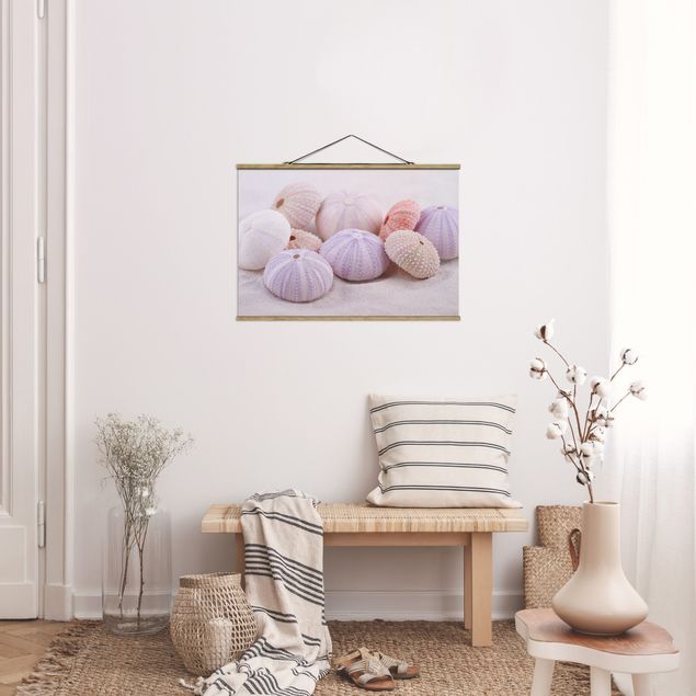 Fabric print with poster hangers - Sea Urchin In Pastel
