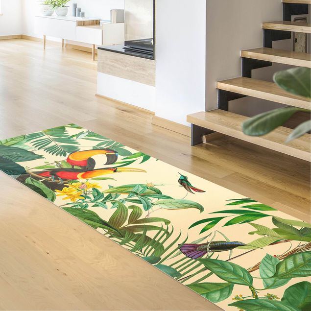 outdoor patio rugs Vintage Collage - Birds in the Jungle