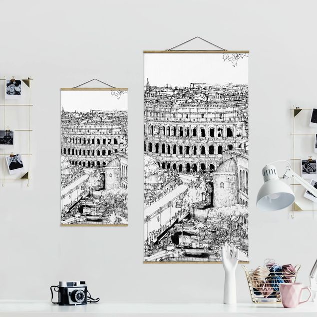 Fabric print with poster hangers - City Study - Rome