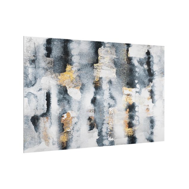 Glass splashback kitchen abstract Abstract Watercolour With Gold