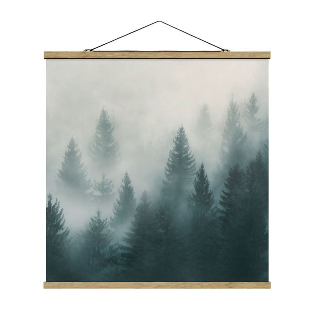 Fabric print with poster hangers - Coniferous Forest In Fog
