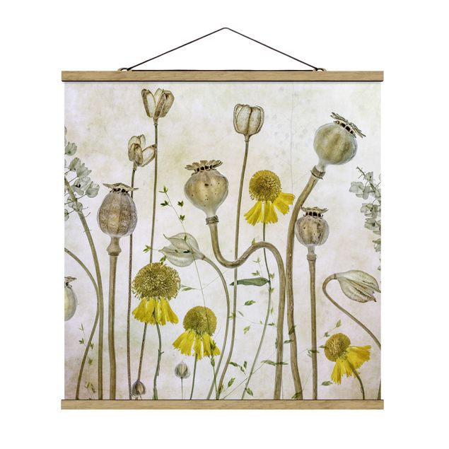 Fabric print with poster hangers - Poppy And Helenium