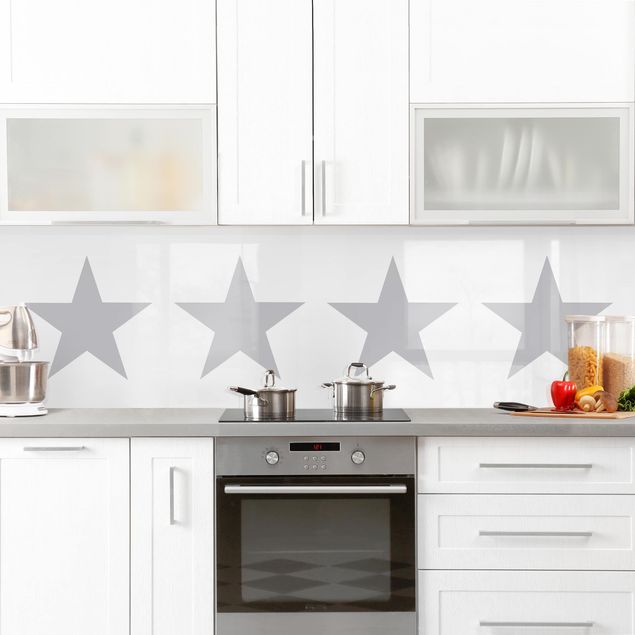 Kitchen wall cladding - Large Grey Stars On White