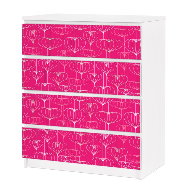 Adhesive film for furniture IKEA - Malm chest of 4x drawers - Heart pattern Design