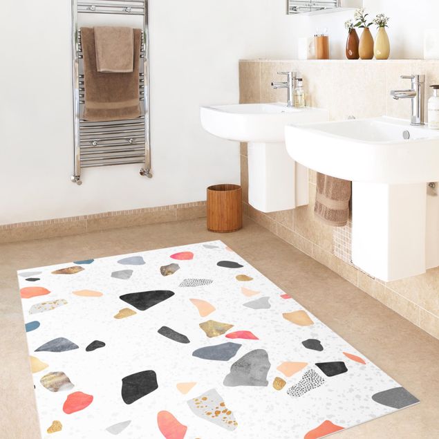 modern area rugs White Terrazzo With Gold Stones