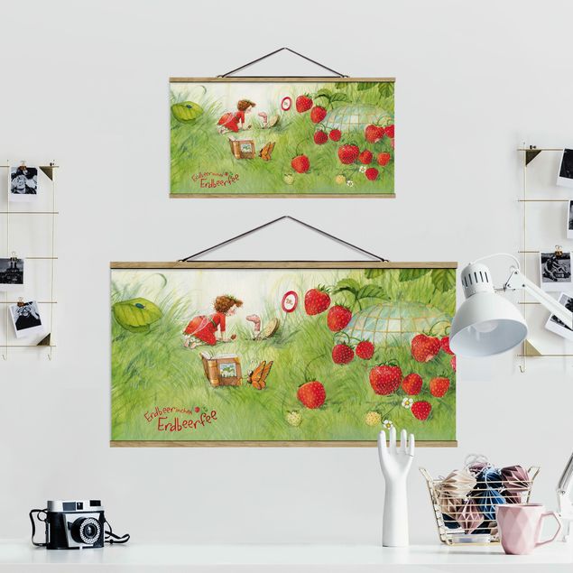 Fabric print with poster hangers - Little Strawberry Strawberry Fairy- With Worm Home