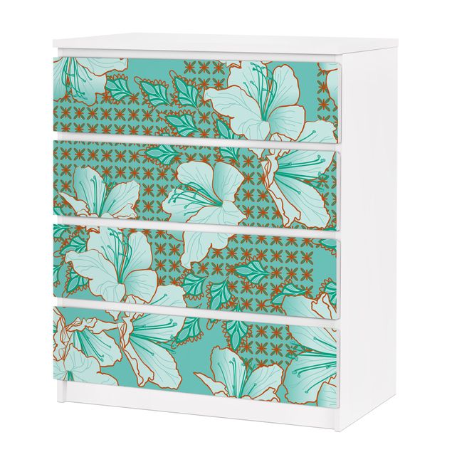 Adhesive film for furniture IKEA - Malm chest of 4x drawers - Oriental Flower Pattern