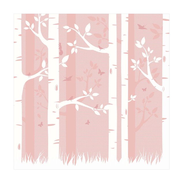 nature inspired rugs Pink Birch Forest With Butterflies And Birds