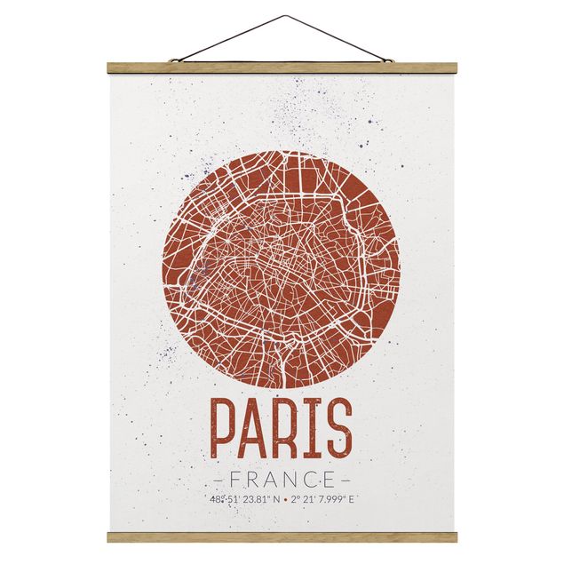 Fabric print with poster hangers - City Map Paris - Retro