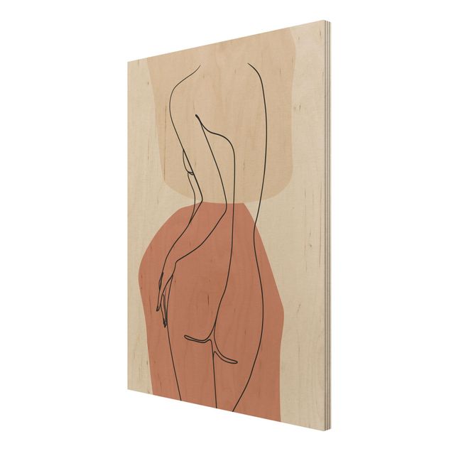Print on wood - Line Art Woman Back Brown