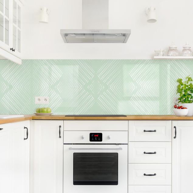 Kitchen wall cladding - Rhombic Pattern With Stripes In Mint Colour