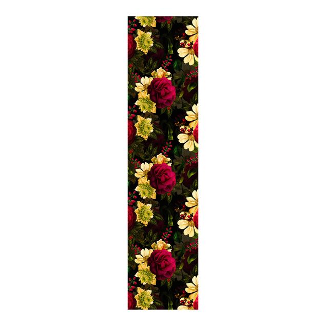 Sliding panel curtain - White Flowers With Red Roses