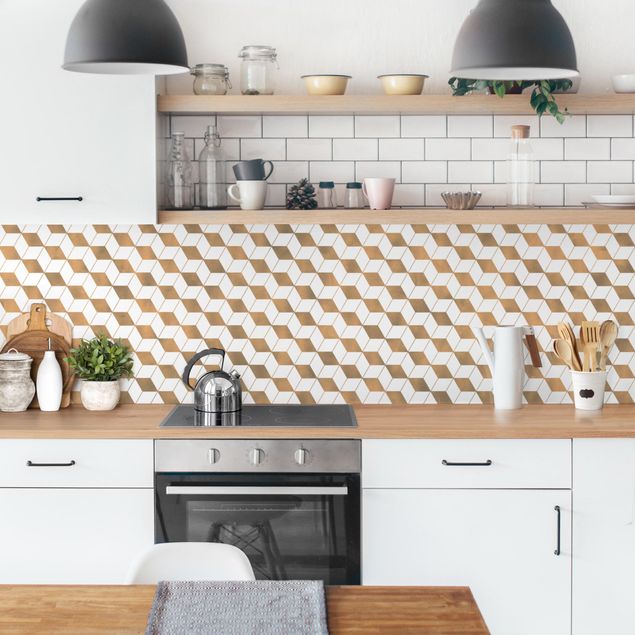Kitchen wall cladding - Cube Pattern In 3D Gold