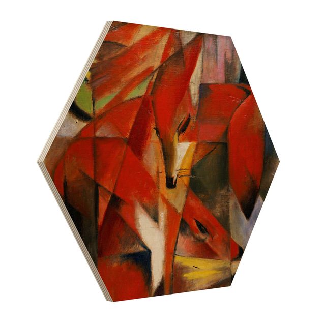 Wooden hexagon - Franz Marc - Foxes