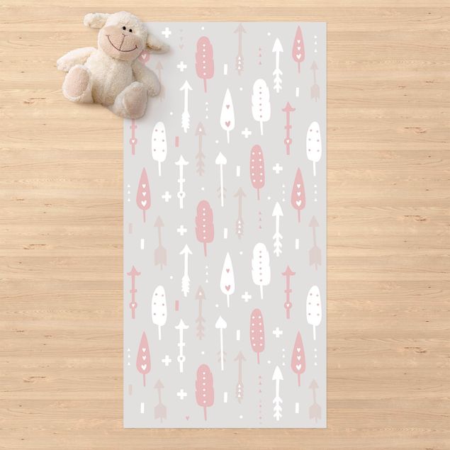outdoor balcony rug Tribal Arrows With Hearts Light PInk Grey