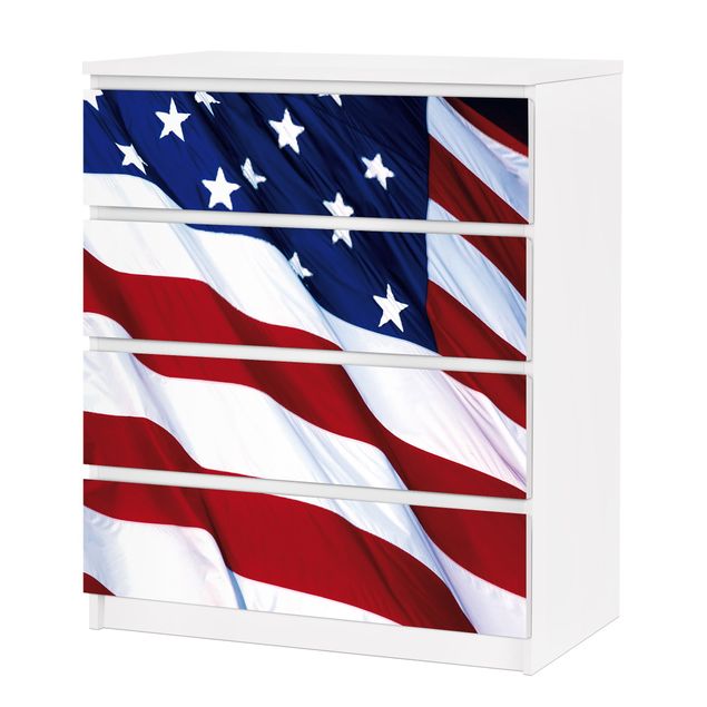 Adhesive film for furniture IKEA - Malm chest of 4x drawers - Stars And Stripes