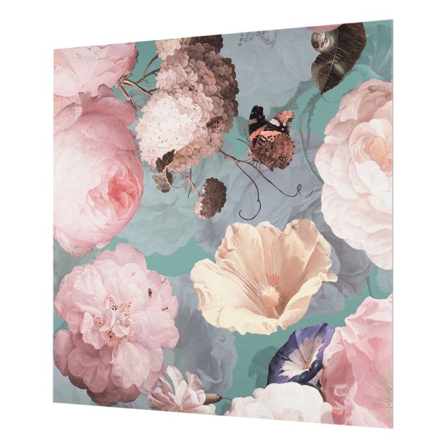 Splashback - Pastel Dream Of Roses On Blue - Square 1:1