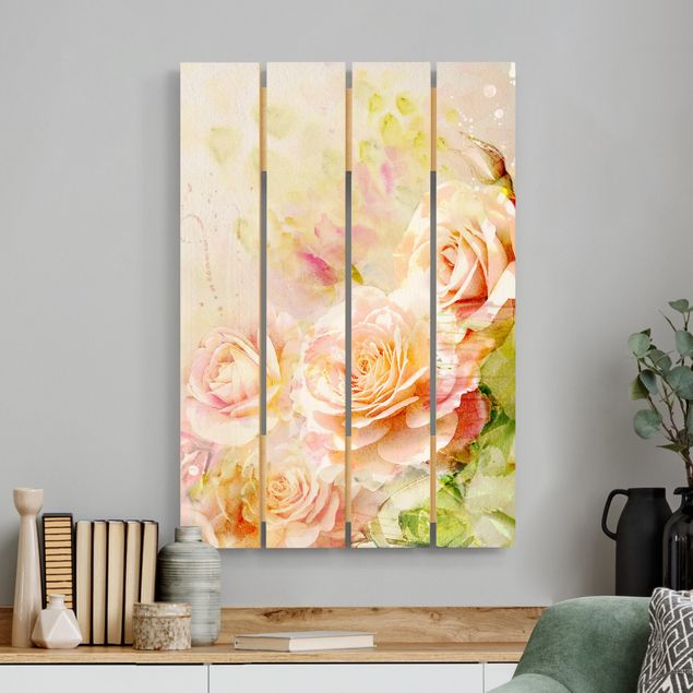 Print on wood - Watercolour Rose Composition